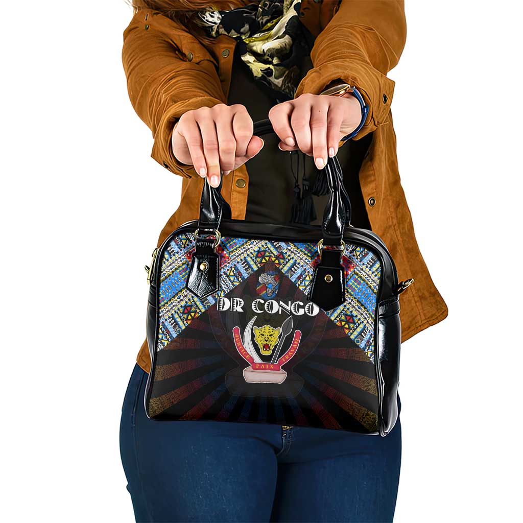 DR Congo Roots Shoulder Handbag African Map in Fingerprint and Tribal Colors