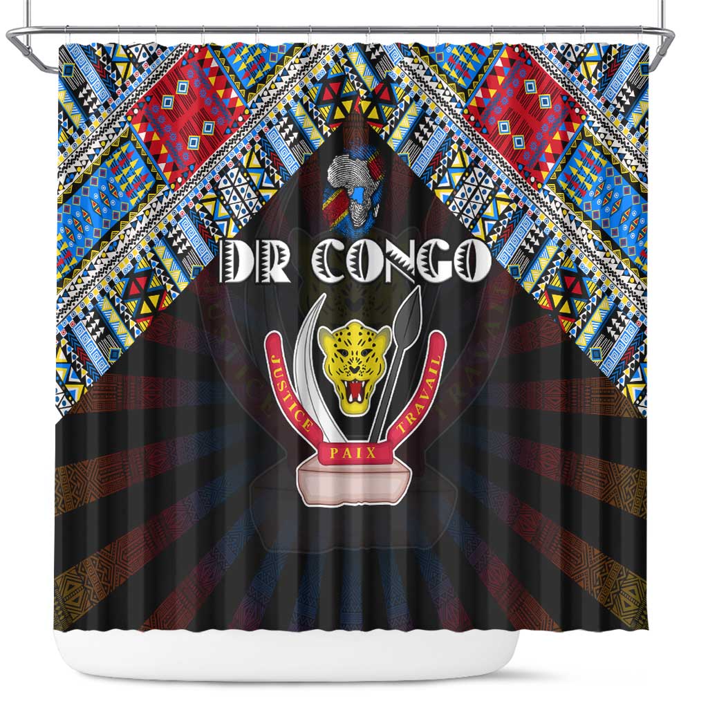 DR Congo Roots Shower Curtain African Map in Fingerprint and Tribal Colors