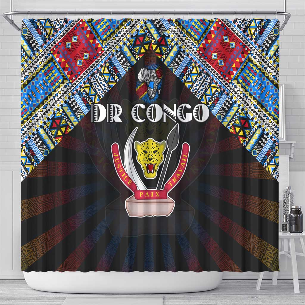 DR Congo Roots Shower Curtain African Map in Fingerprint and Tribal Colors