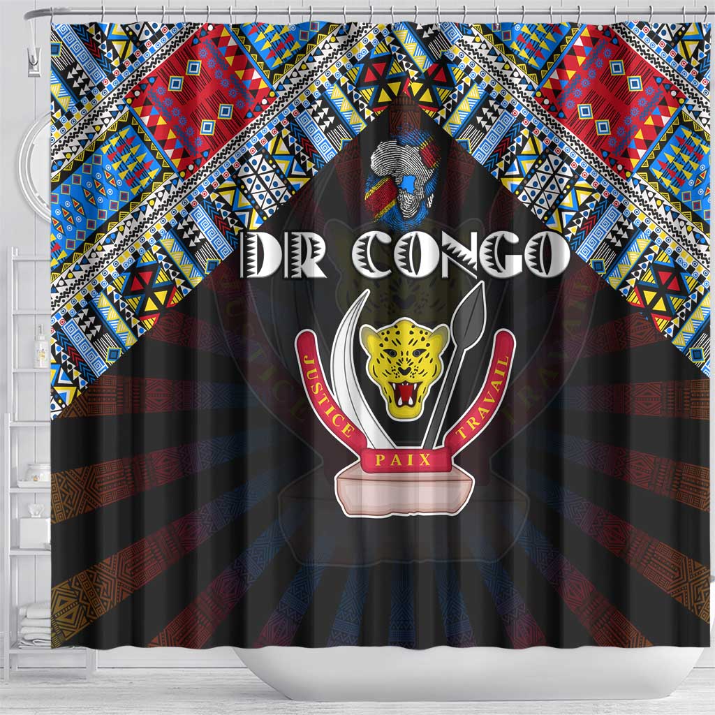 DR Congo Roots Shower Curtain African Map in Fingerprint and Tribal Colors