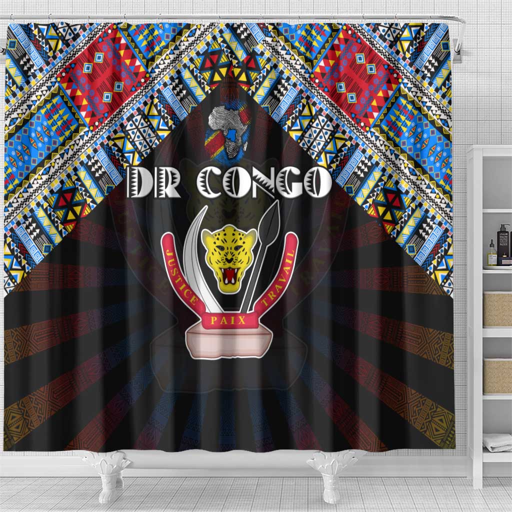 DR Congo Roots Shower Curtain African Map in Fingerprint and Tribal Colors
