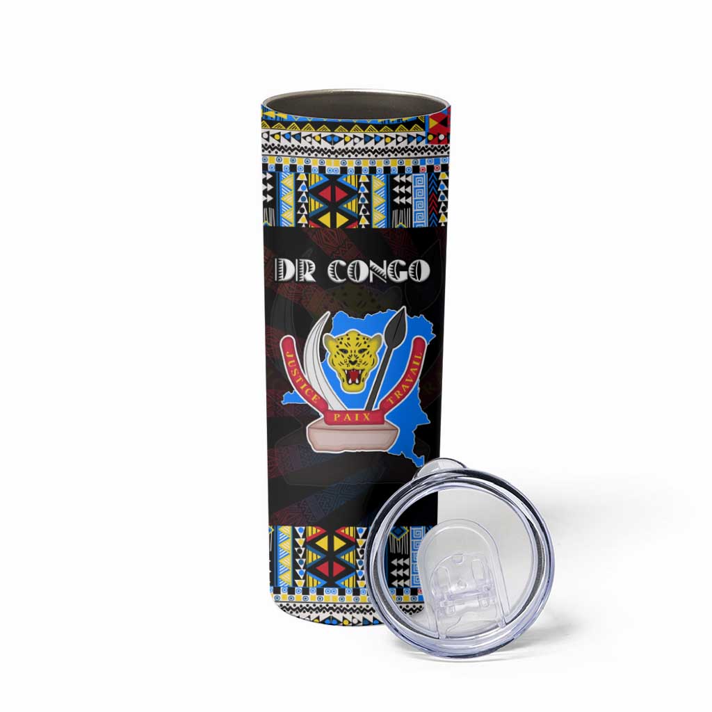 DR Congo Roots Skinny Tumbler African Map in Fingerprint and Tribal Colors