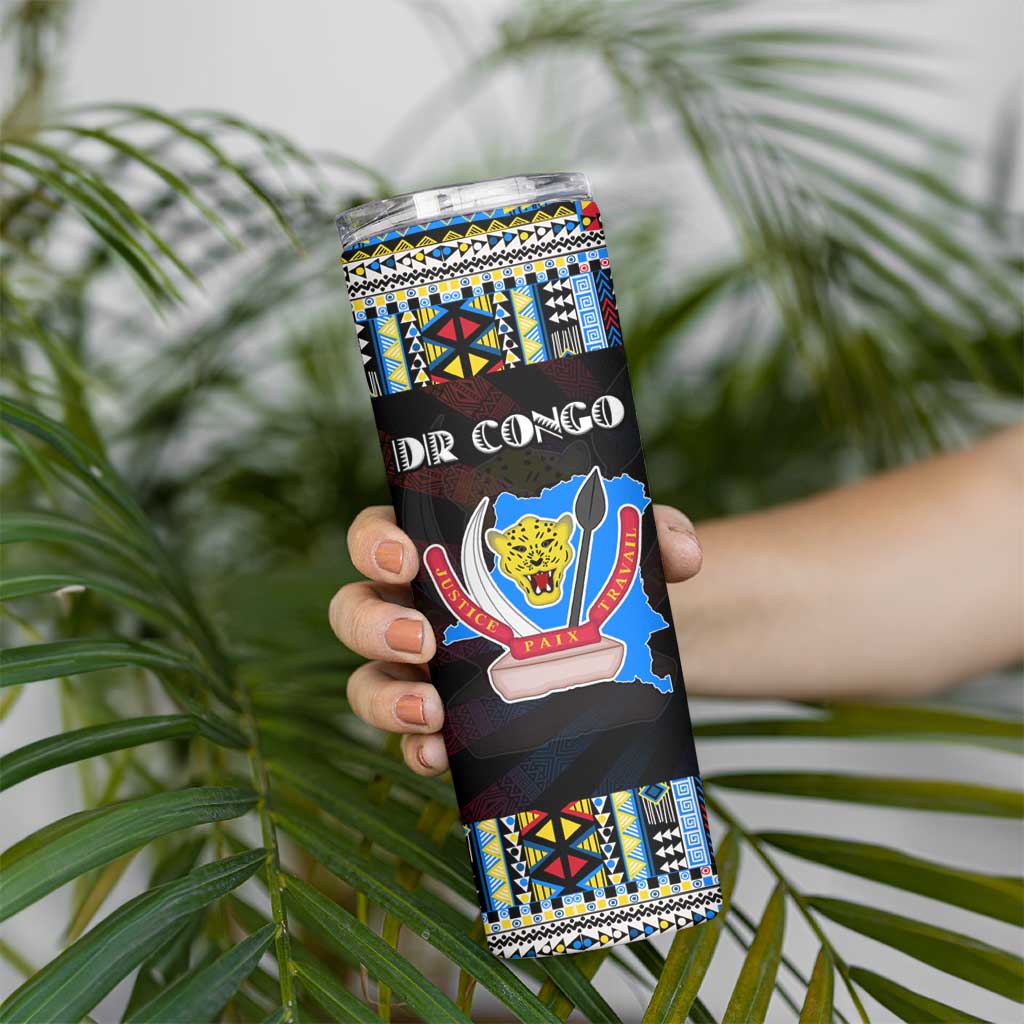 DR Congo Roots Skinny Tumbler African Map in Fingerprint and Tribal Colors