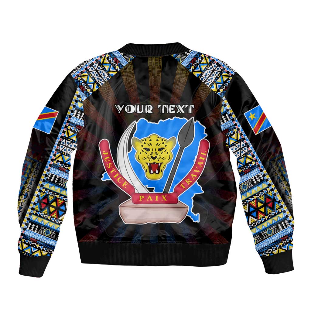 Personalized DR Congo Roots Sleeve Zip Bomber Jacket African Map in Fingerprint and Tribal Colors