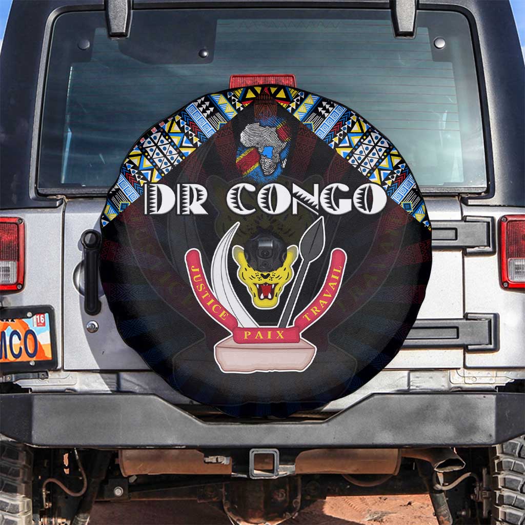 DR Congo Roots Spare Tire Cover African Map in Fingerprint and Tribal Colors