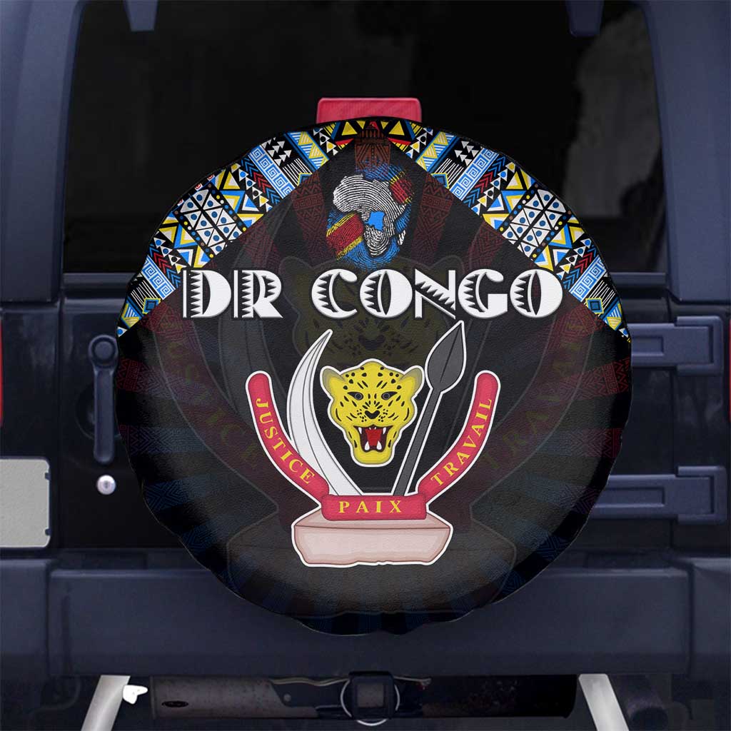 DR Congo Roots Spare Tire Cover African Map in Fingerprint and Tribal Colors