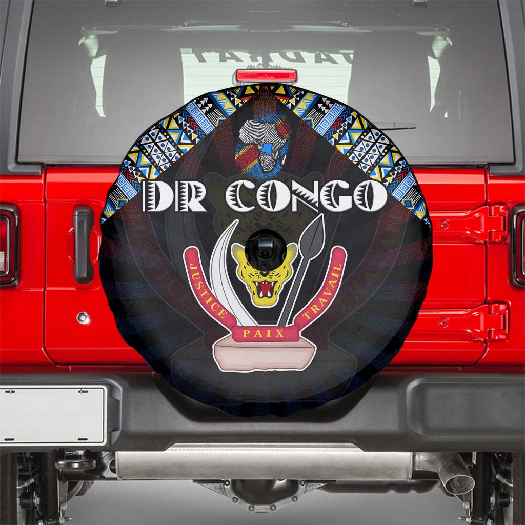 DR Congo Roots Spare Tire Cover African Map in Fingerprint and Tribal Colors
