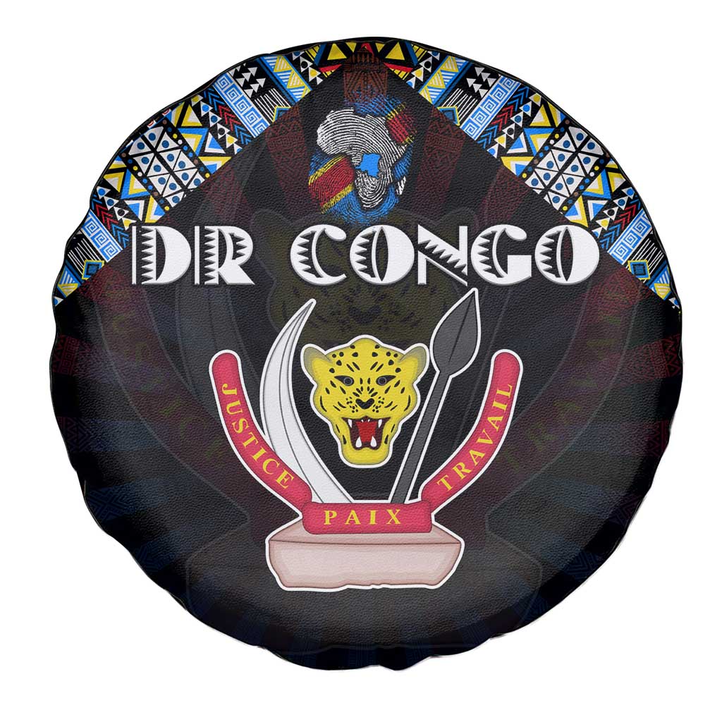 DR Congo Roots Spare Tire Cover African Map in Fingerprint and Tribal Colors