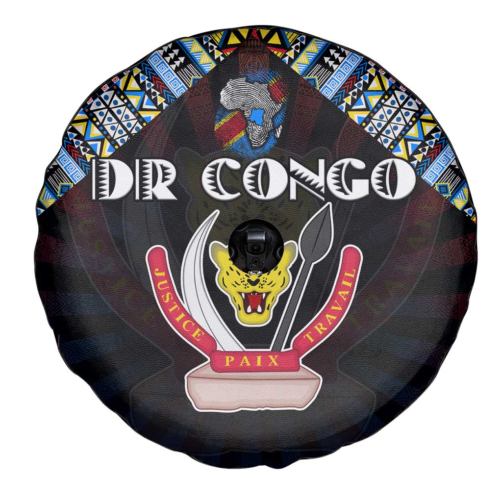 DR Congo Roots Spare Tire Cover African Map in Fingerprint and Tribal Colors