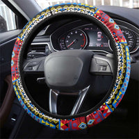 DR Congo Roots Steering Wheel Cover African Map in Fingerprint and Tribal Colors