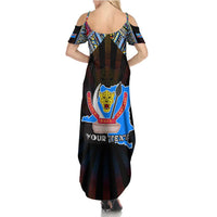 Personalized DR Congo Roots Summer Maxi Dress African Map in Fingerprint and Tribal Colors