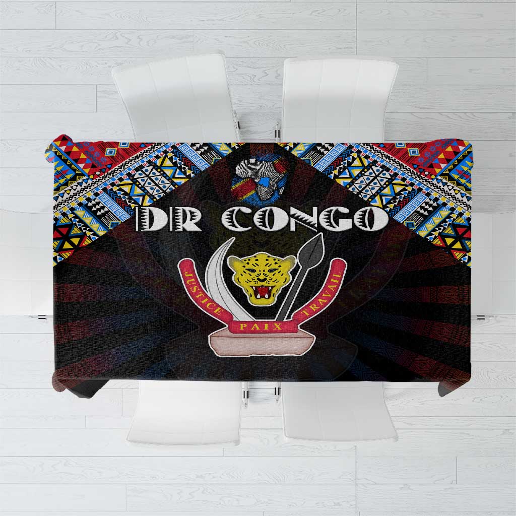DR Congo Roots Tablecloth African Map in Fingerprint and Tribal Colors