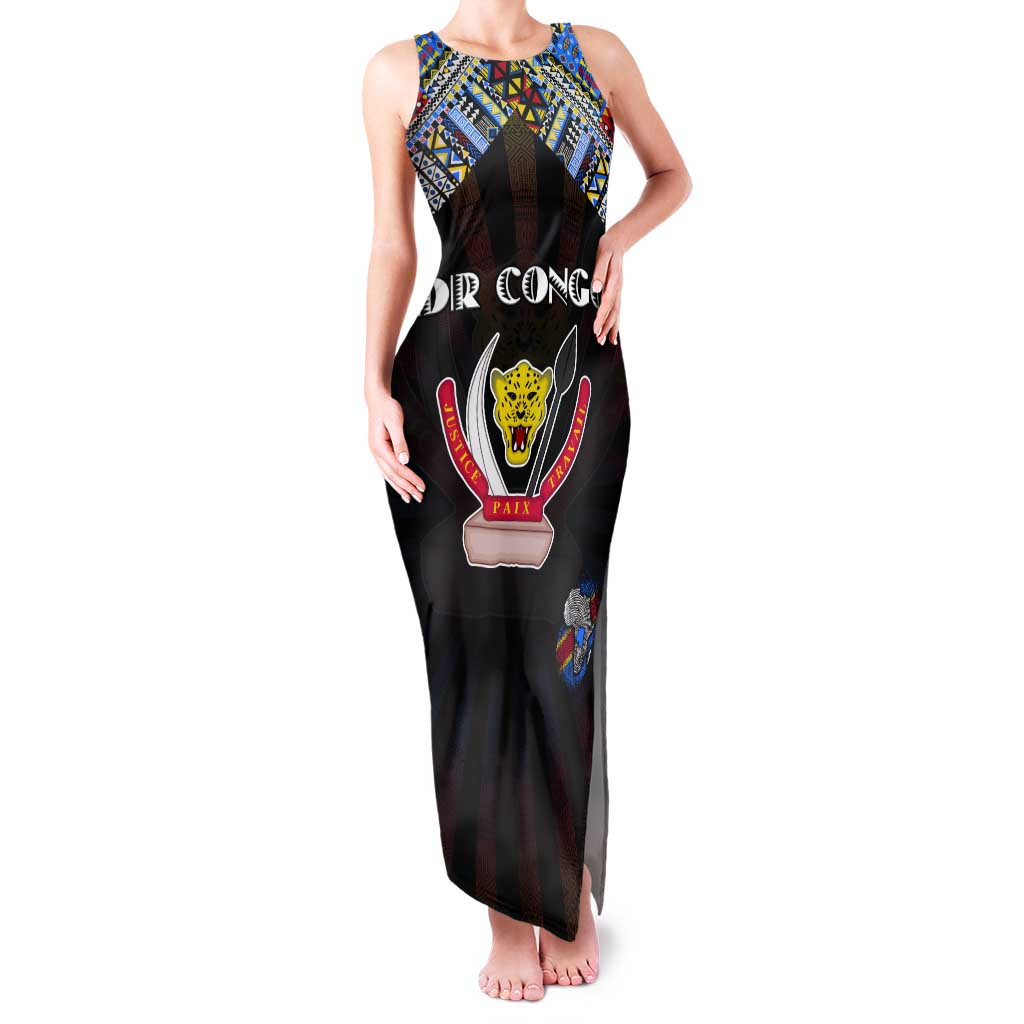 Personalized DR Congo Roots Tank Maxi Dress African Map in Fingerprint and Tribal Colors