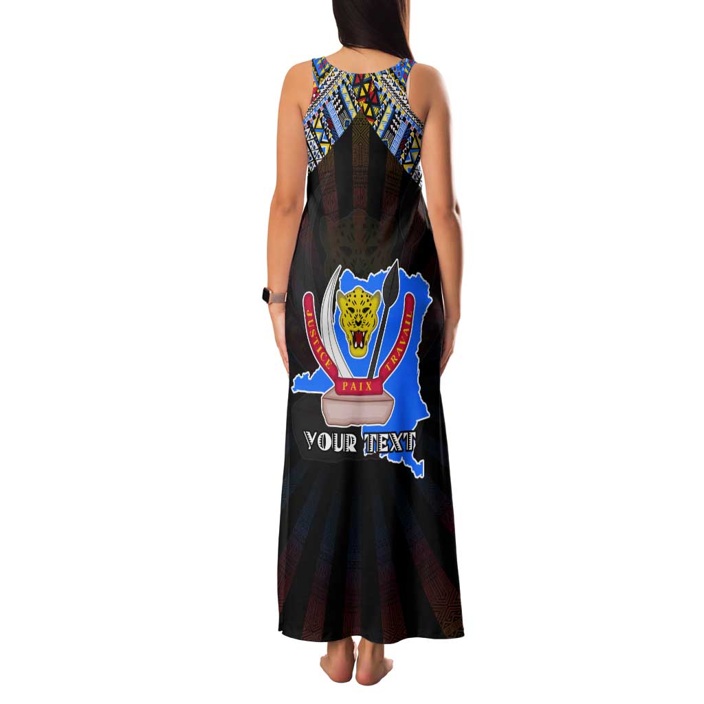 Personalized DR Congo Roots Tank Maxi Dress African Map in Fingerprint and Tribal Colors