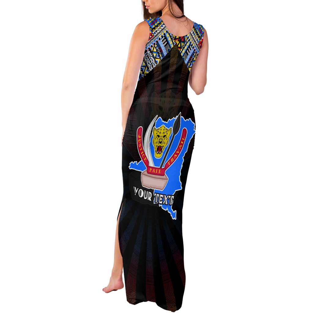 Personalized DR Congo Roots Tank Maxi Dress African Map in Fingerprint and Tribal Colors