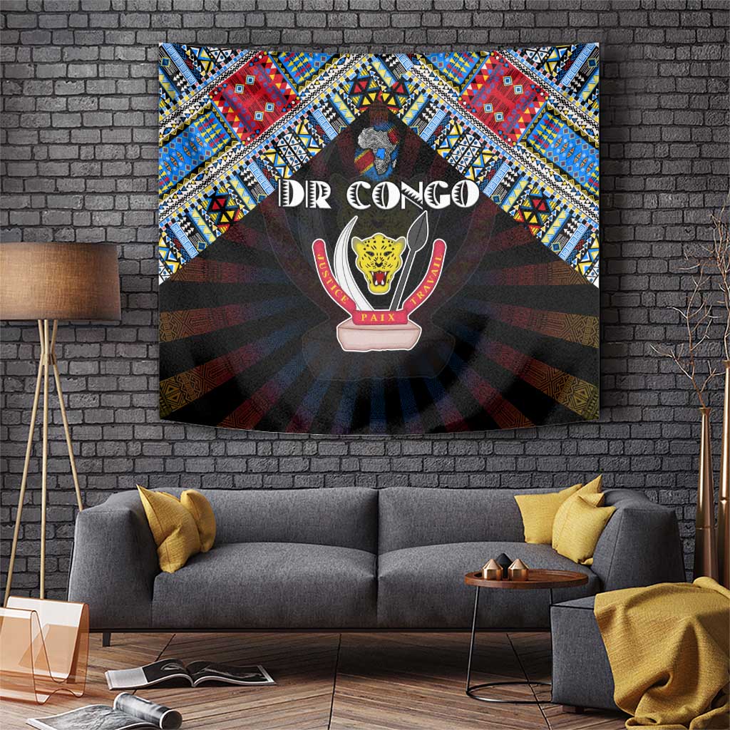DR Congo Roots Tapestry African Map in Fingerprint and Tribal Colors