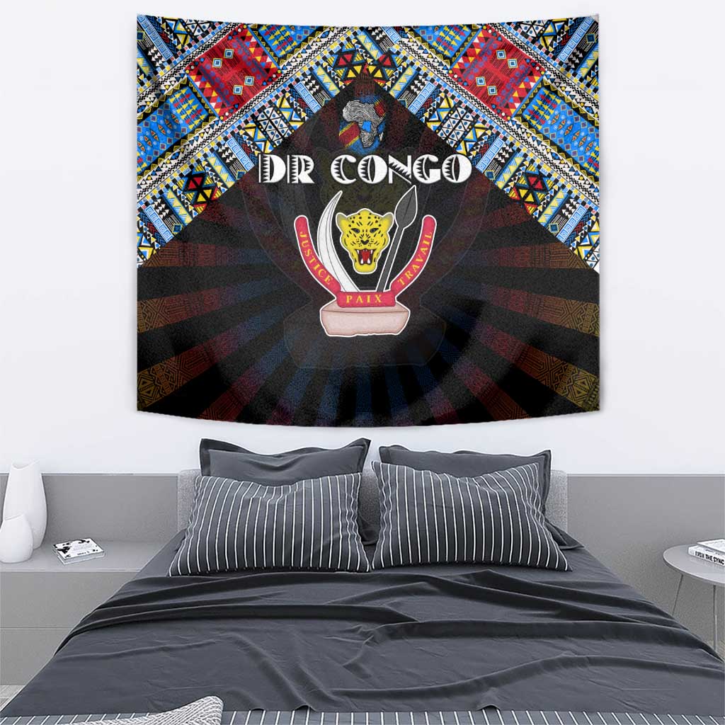 DR Congo Roots Tapestry African Map in Fingerprint and Tribal Colors