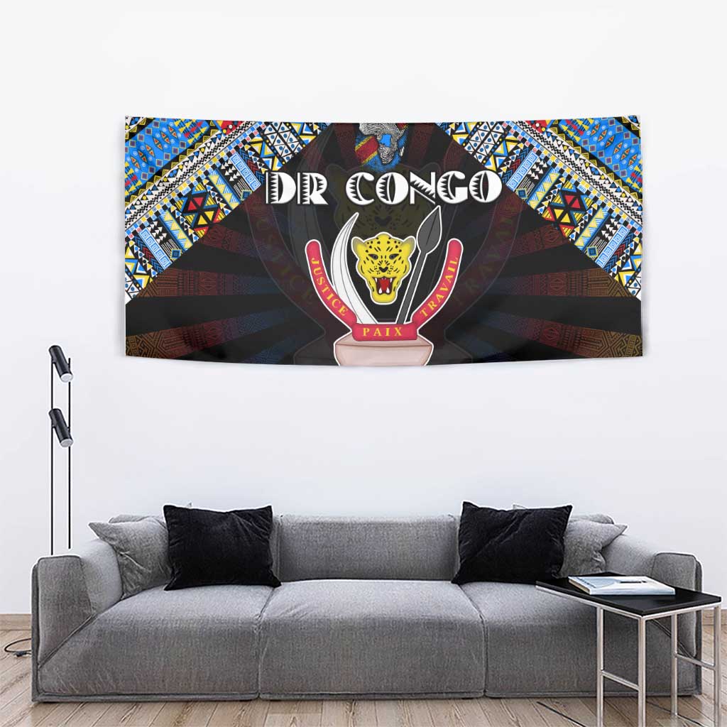 DR Congo Roots Tapestry African Map in Fingerprint and Tribal Colors