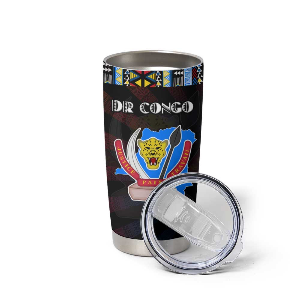DR Congo Roots Tumbler Cup African Map in Fingerprint and Tribal Colors