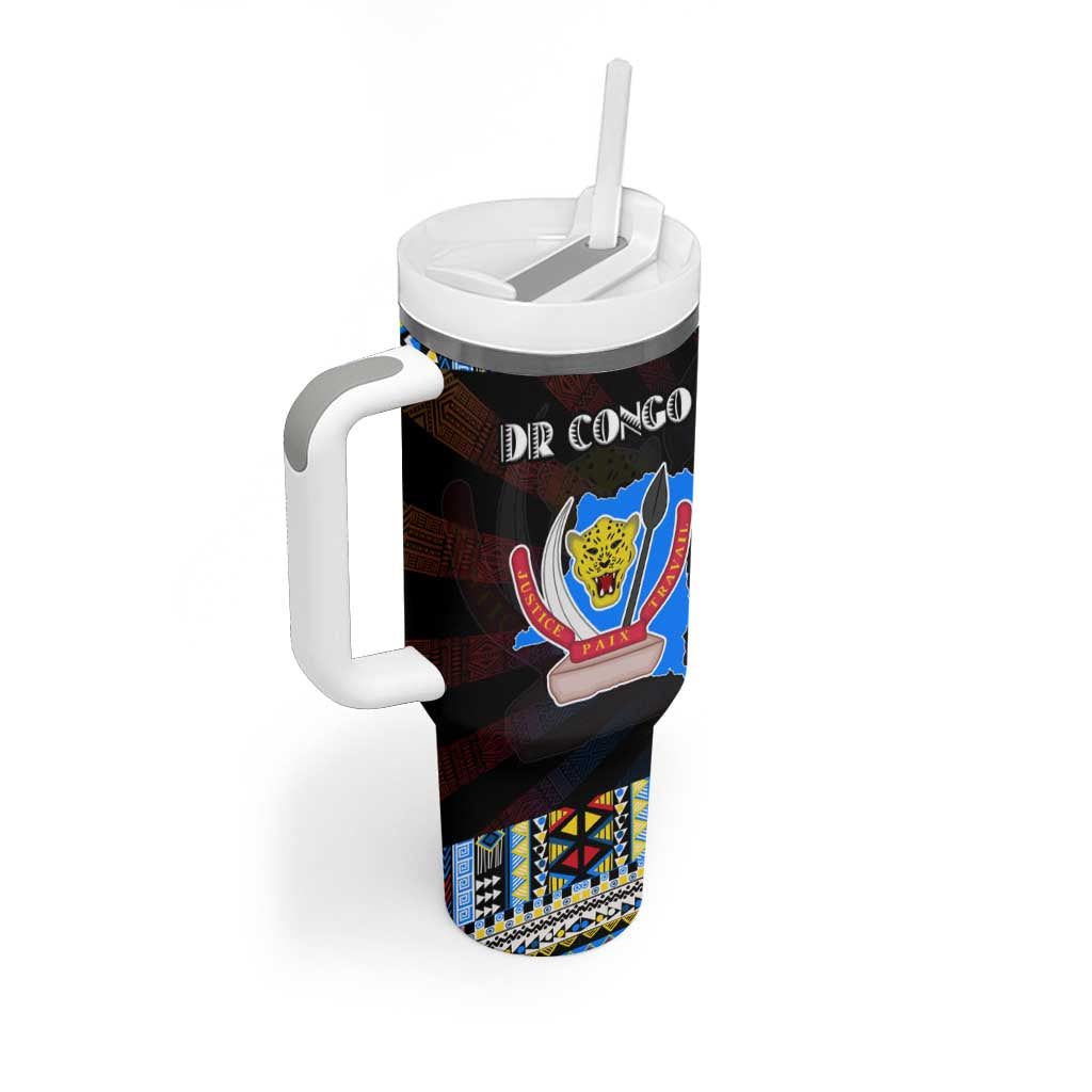 DR Congo Roots Tumbler With Handle African Map in Fingerprint and Tribal Colors