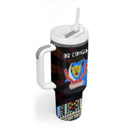 DR Congo Roots Tumbler With Handle African Map in Fingerprint and Tribal Colors