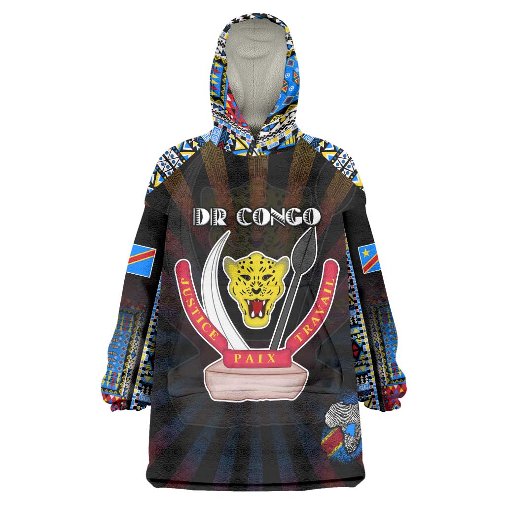 Personalized DR Congo Roots Wearable Blanket Hoodie African Map in Fingerprint and Tribal Colors