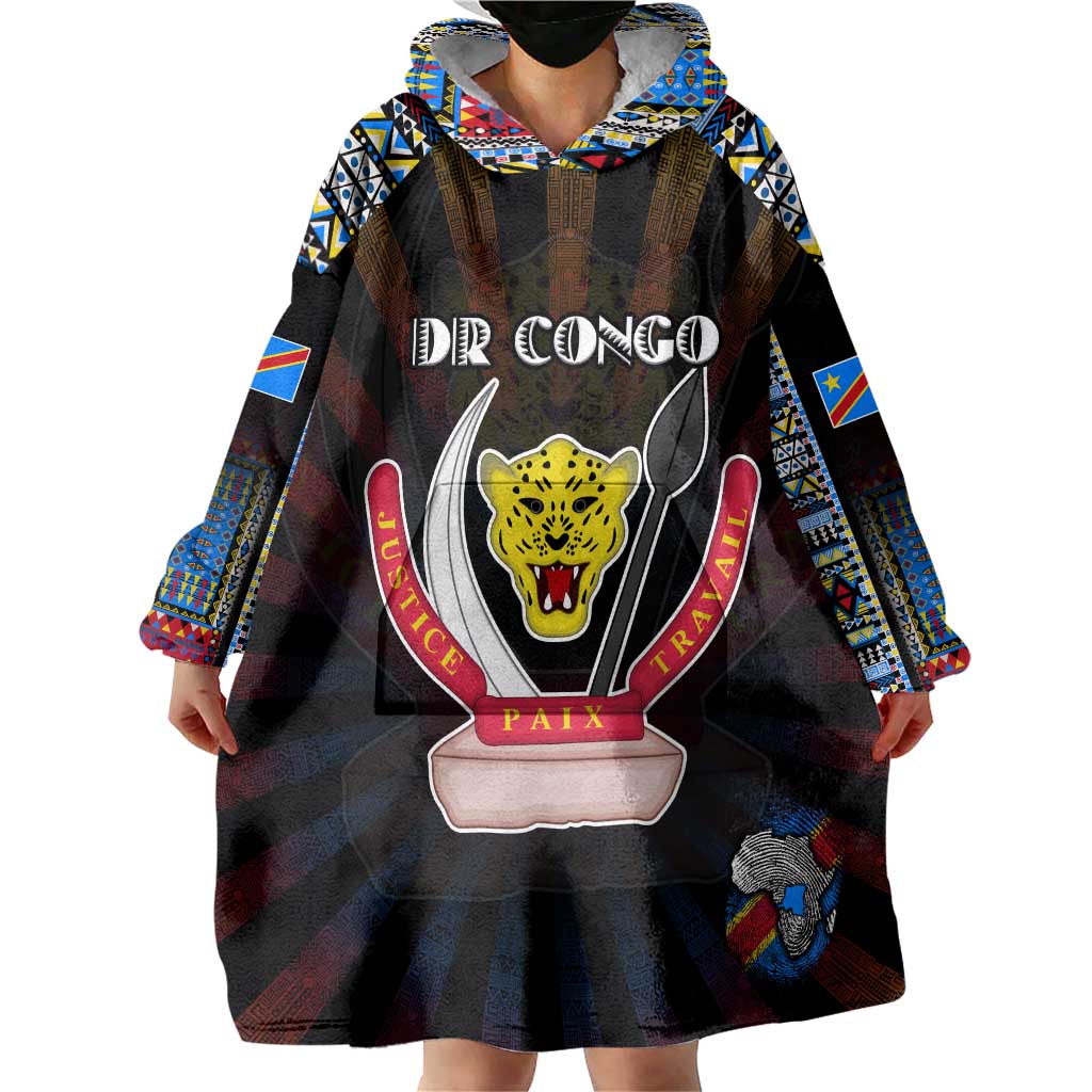 Personalized DR Congo Roots Wearable Blanket Hoodie African Map in Fingerprint and Tribal Colors