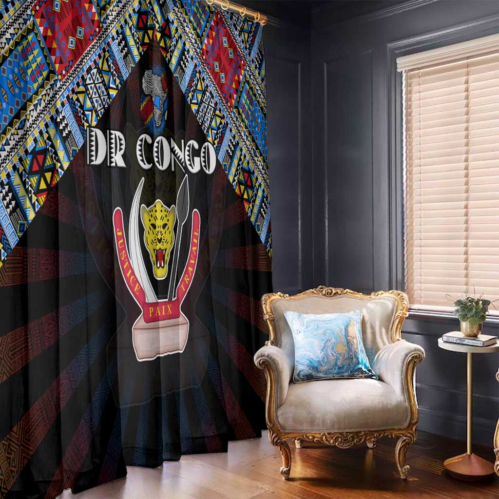 DR Congo Roots Window Curtain African Map in Fingerprint and Tribal Colors