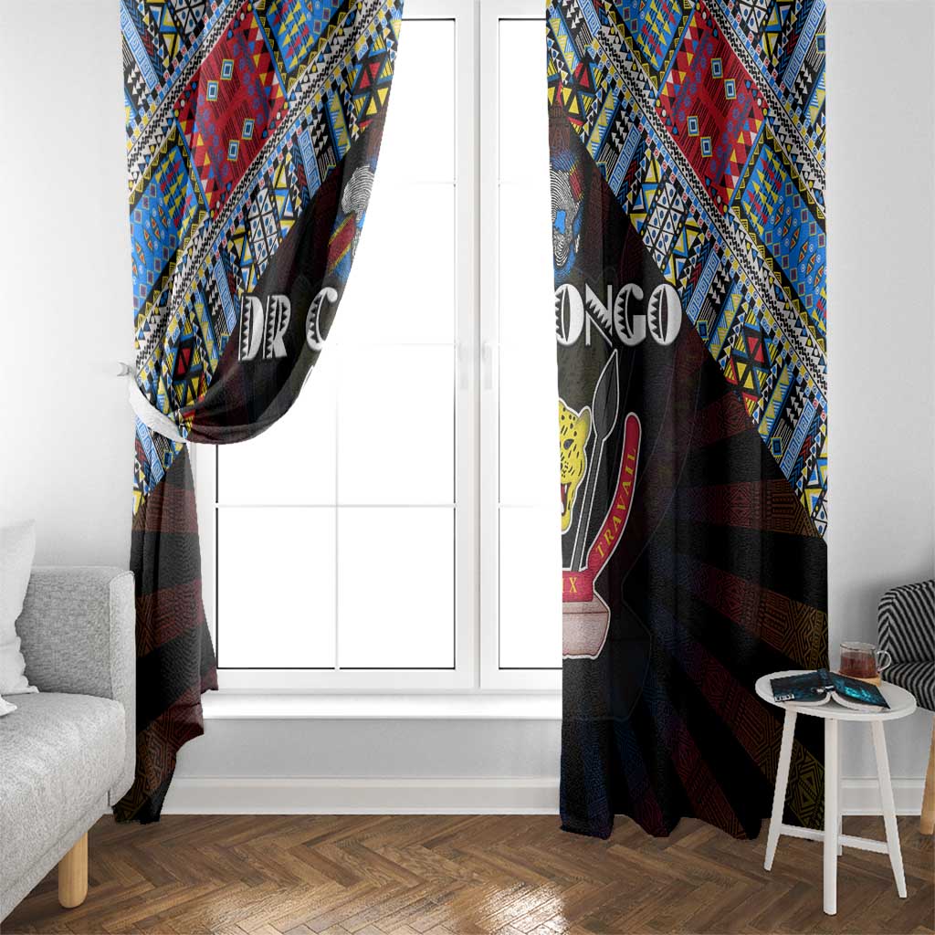 DR Congo Roots Window Curtain African Map in Fingerprint and Tribal Colors
