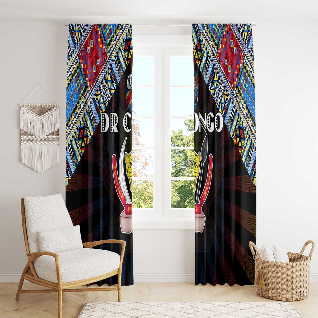 DR Congo Roots Window Curtain African Map in Fingerprint and Tribal Colors