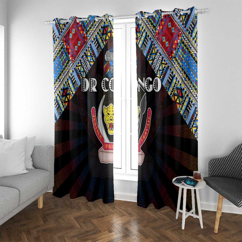 DR Congo Roots Window Curtain African Map in Fingerprint and Tribal Colors