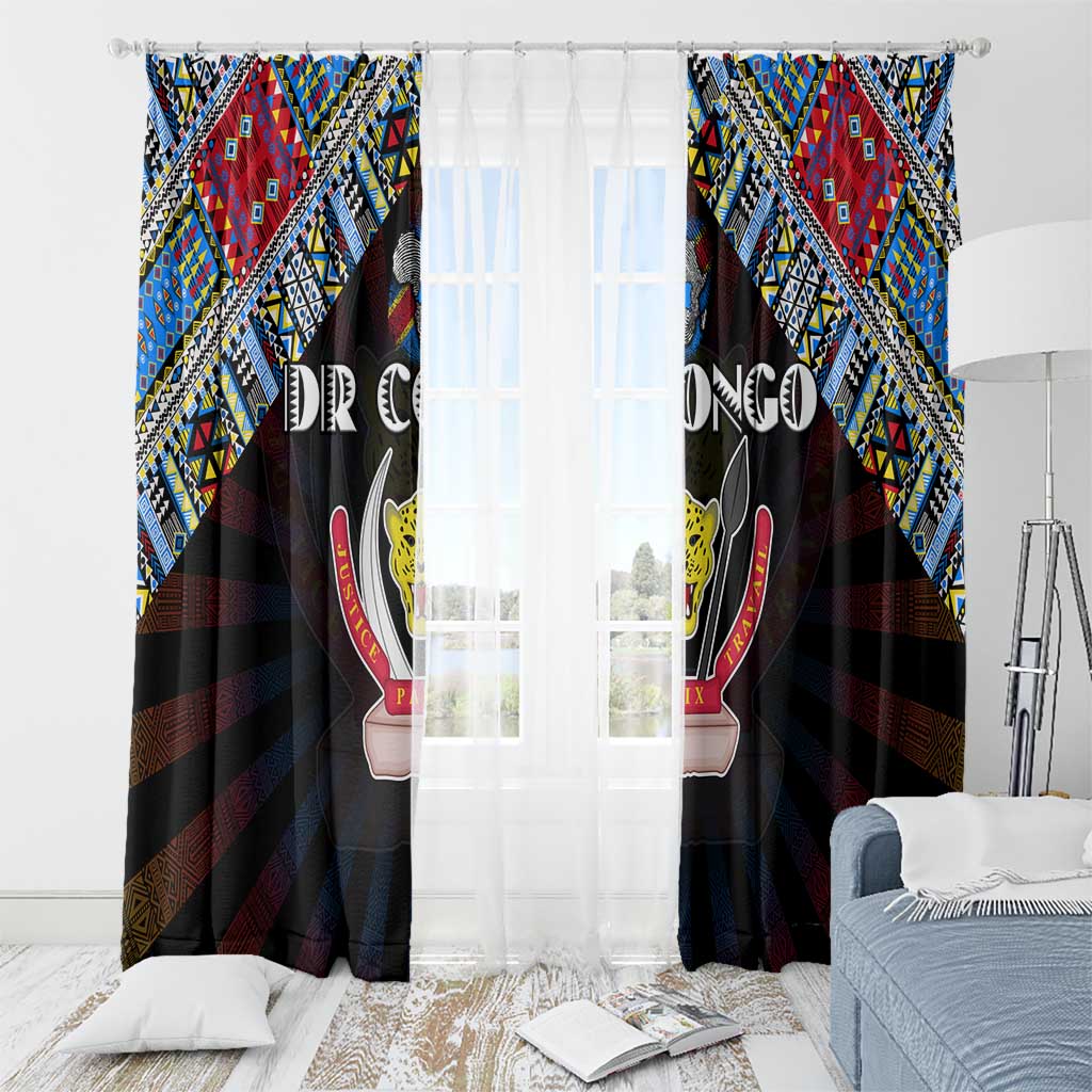 DR Congo Roots Window Curtain African Map in Fingerprint and Tribal Colors