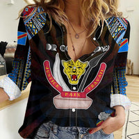Personalized DR Congo Roots Women Casual Shirt African Map in Fingerprint and Tribal Colors