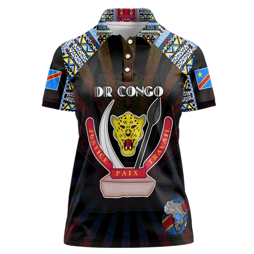 Personalized DR Congo Roots Women Polo Shirt African Map in Fingerprint and Tribal Colors