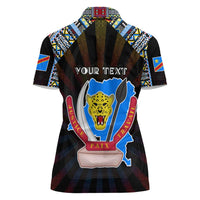 Personalized DR Congo Roots Women Polo Shirt African Map in Fingerprint and Tribal Colors