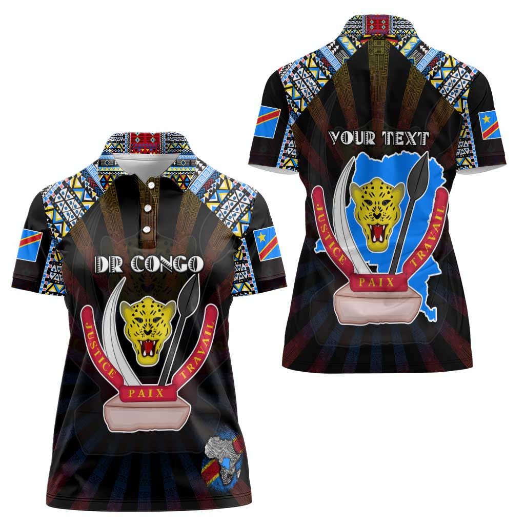 Personalized DR Congo Roots Women Polo Shirt African Map in Fingerprint and Tribal Colors