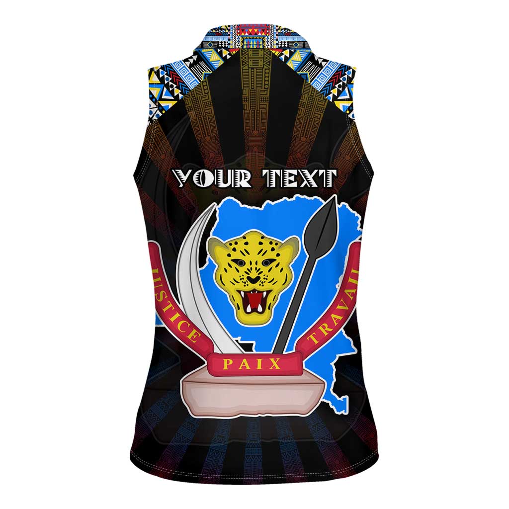 Personalized DR Congo Roots Women Sleeveless Polo Shirt African Map in Fingerprint and Tribal Colors