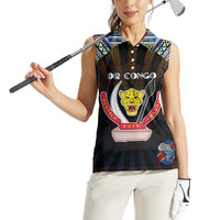 Personalized DR Congo Roots Women Sleeveless Polo Shirt African Map in Fingerprint and Tribal Colors