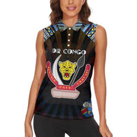 Personalized DR Congo Roots Women Sleeveless Polo Shirt African Map in Fingerprint and Tribal Colors