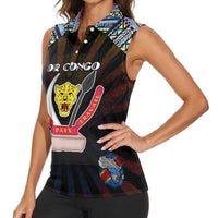 Personalized DR Congo Roots Women Sleeveless Polo Shirt African Map in Fingerprint and Tribal Colors