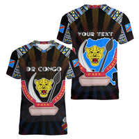 Personalized DR Congo Roots Women V-Neck T-Shirt African Map in Fingerprint and Tribal Colors