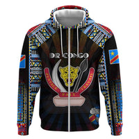 Personalized DR Congo Roots Zip Hoodie African Map in Fingerprint and Tribal Colors