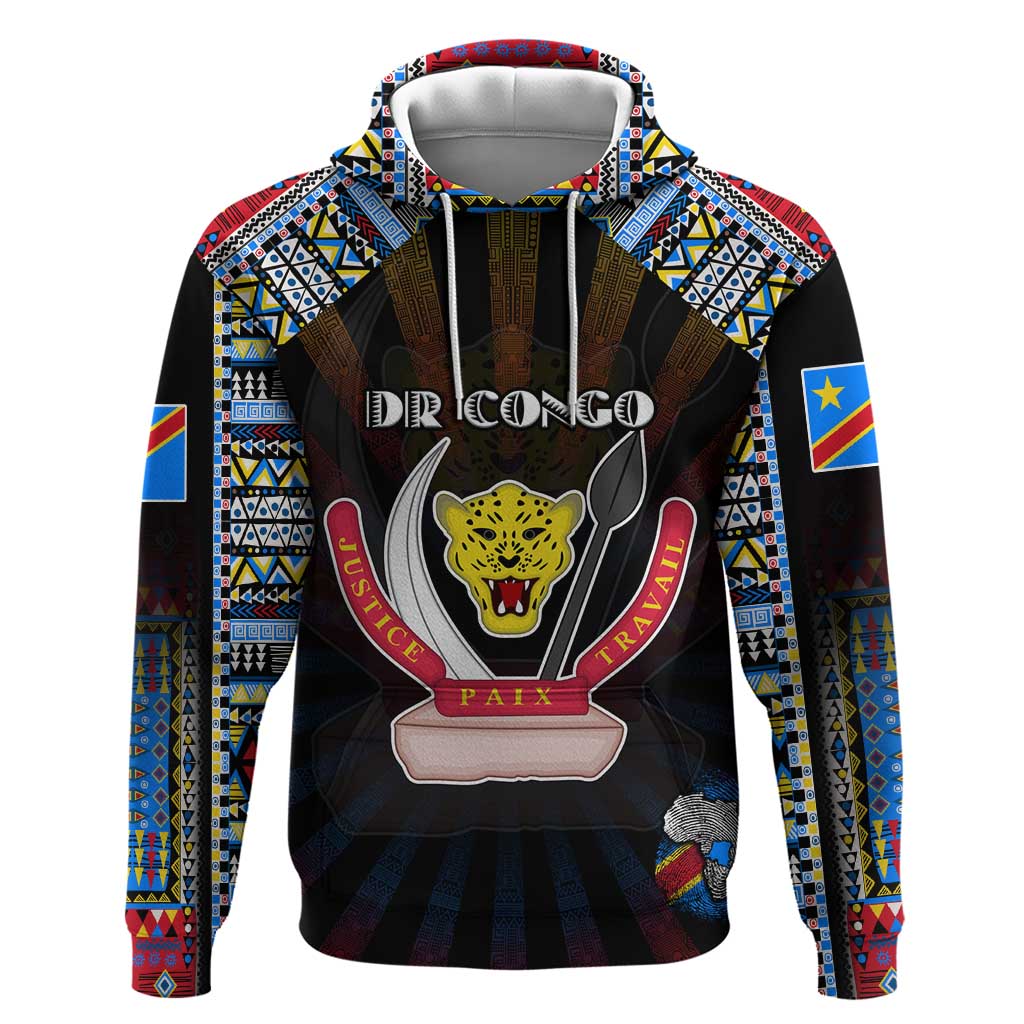 Personalized DR Congo Roots Zip Hoodie African Map in Fingerprint and Tribal Colors