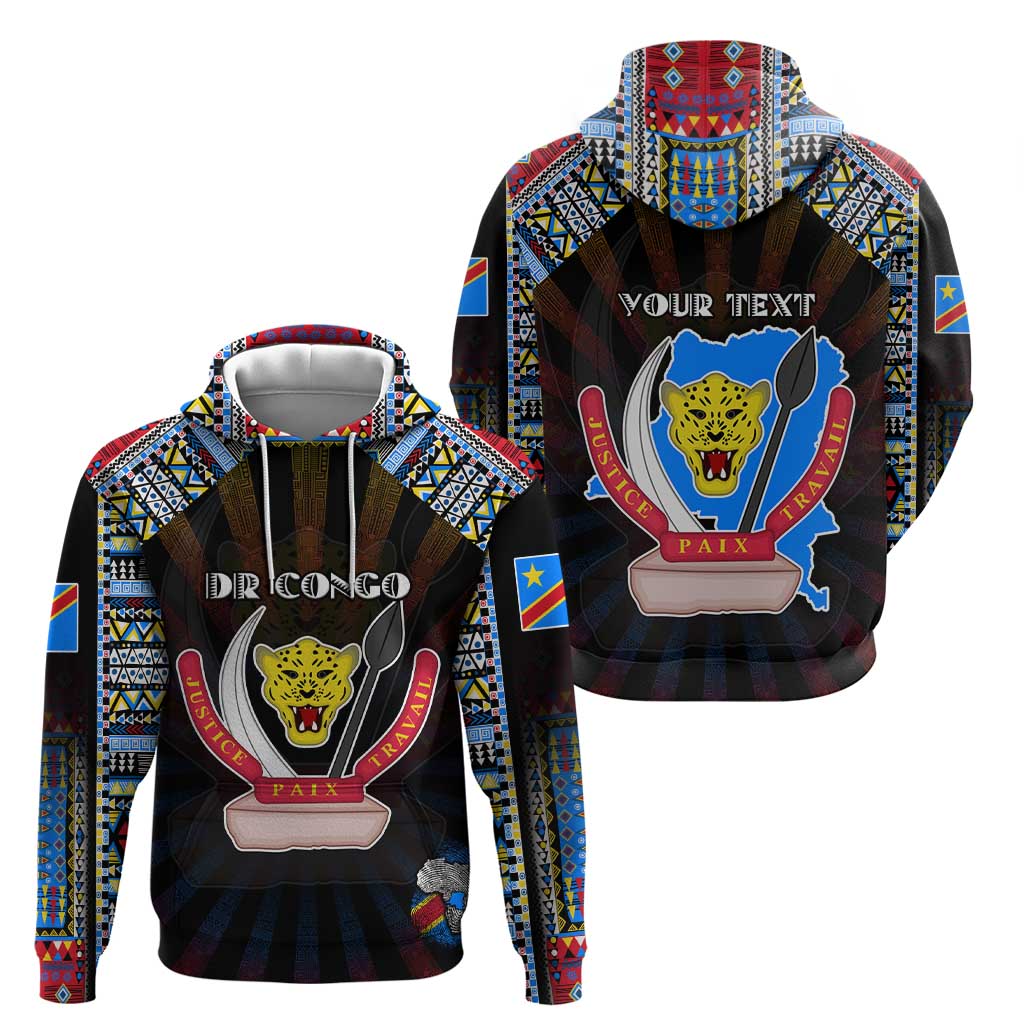 Personalized DR Congo Roots Zip Hoodie African Map in Fingerprint and Tribal Colors