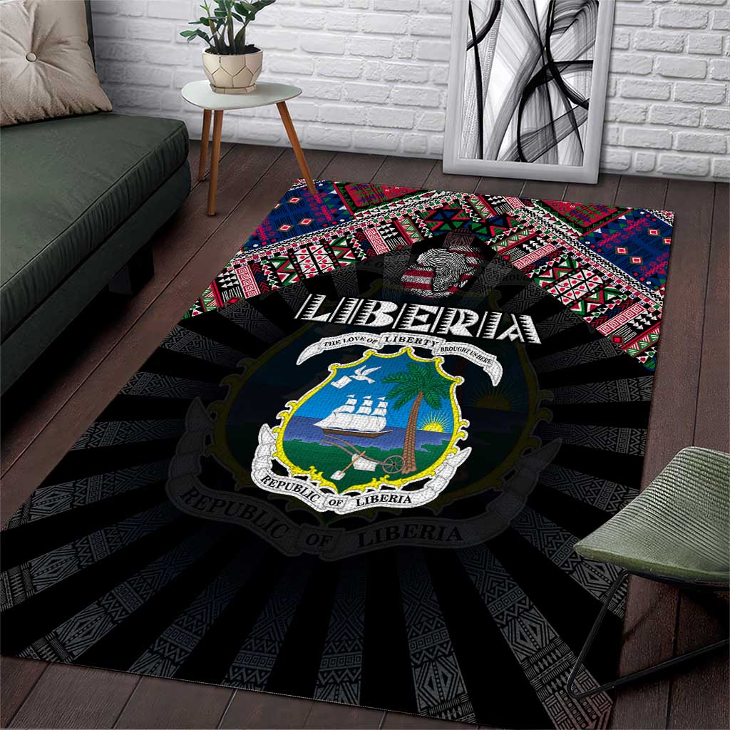 Liberia Roots Area Rug African Map in Fingerprint and Tribal Colors