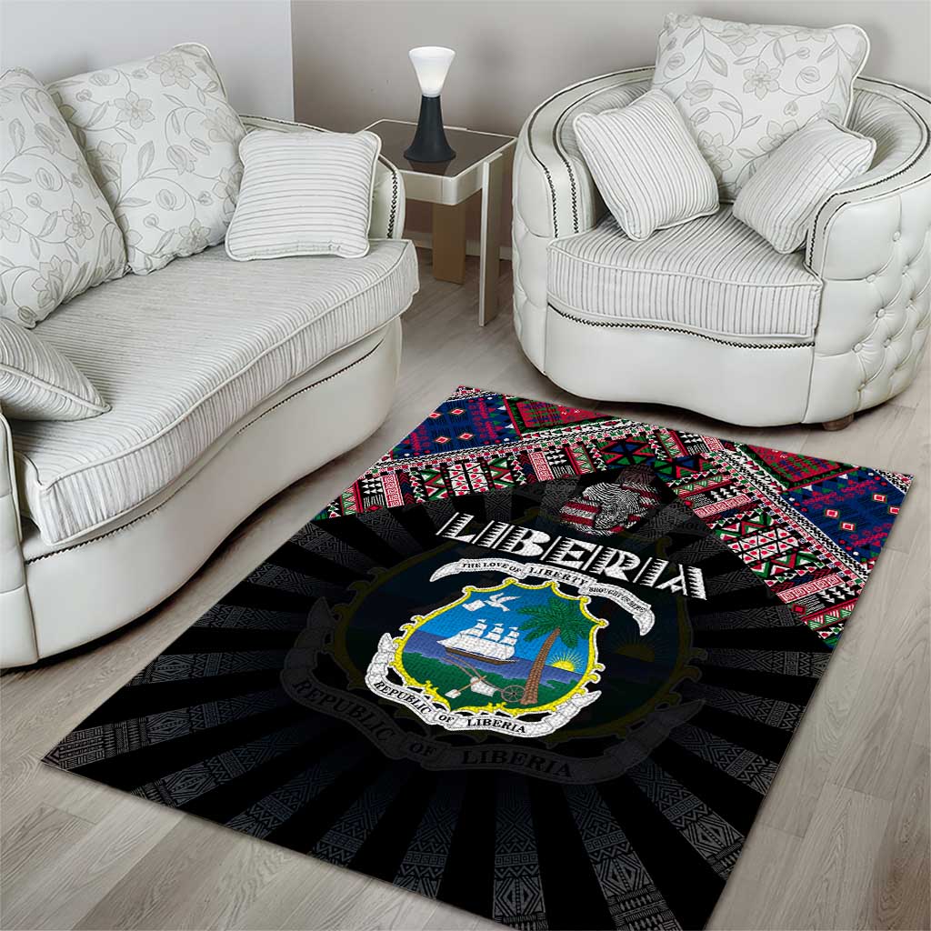 Liberia Roots Area Rug African Map in Fingerprint and Tribal Colors