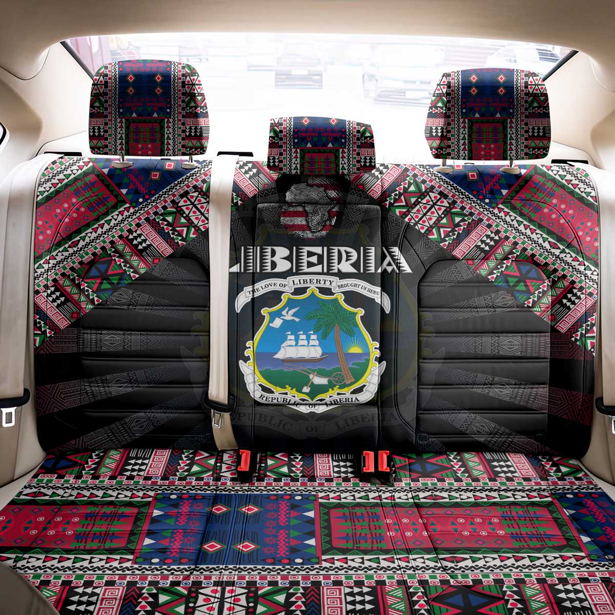 Liberia Roots Back Car Seat Cover African Map in Fingerprint and Tribal Colors
