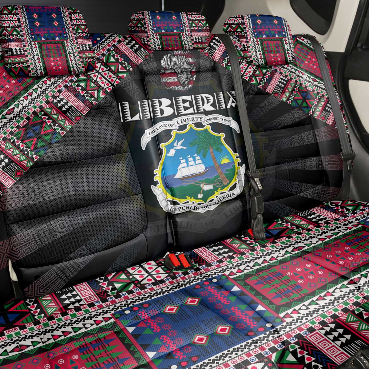 Liberia Roots Back Car Seat Cover African Map in Fingerprint and Tribal Colors