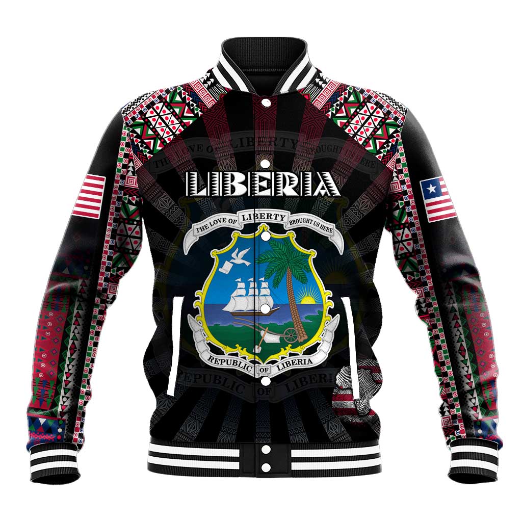 Personalized Liberia Roots Baseball Jacket African Map in Fingerprint and Tribal Colors