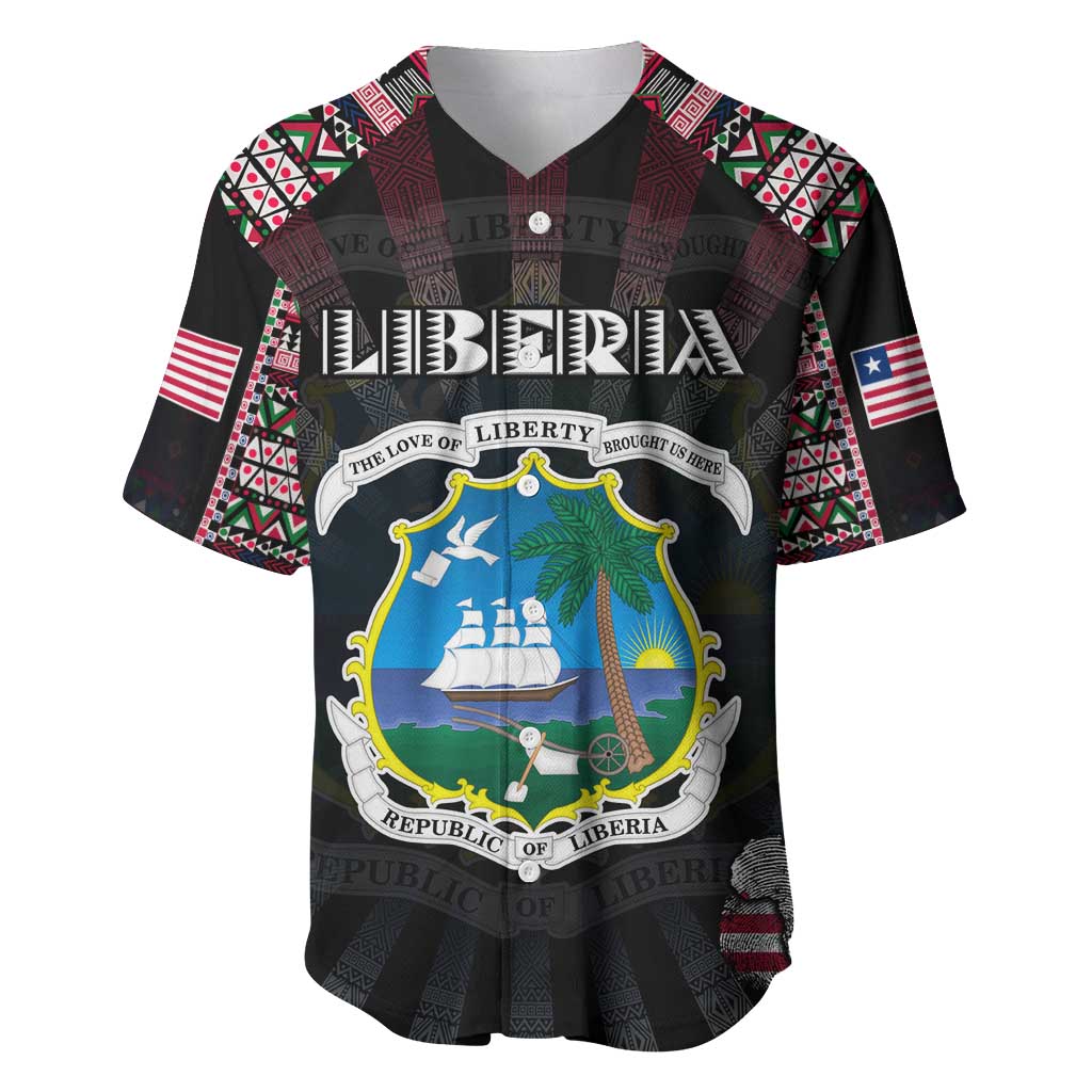 Personalized Liberia Roots Baseball Jersey African Map in Fingerprint and Tribal Colors